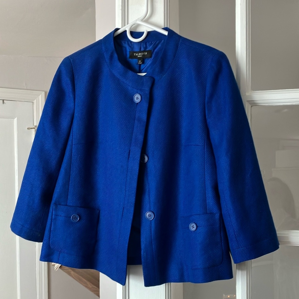 Talbots Blue Blazer with Mandarin Collar and 3/4 Sleeves